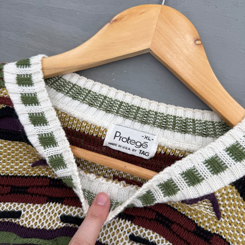 Vintage Protege Sweater Coogi Style MultiColor 3D Knit Geometric Pullover XL - Picture 4 of 7